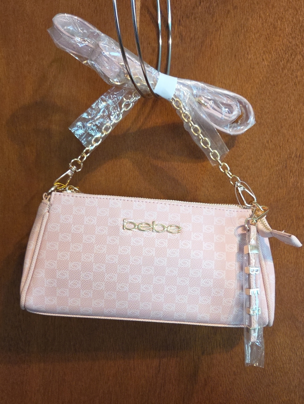 bebe  Blush Pink Chain-Accent Wristlet